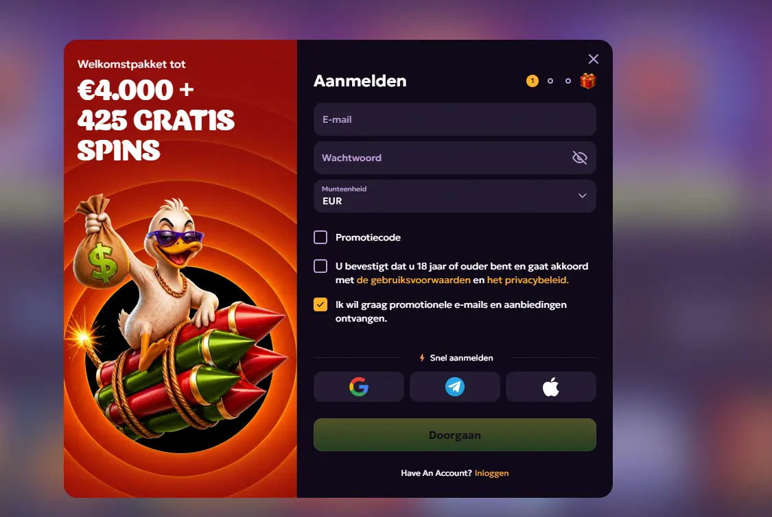 luckygans online registreren